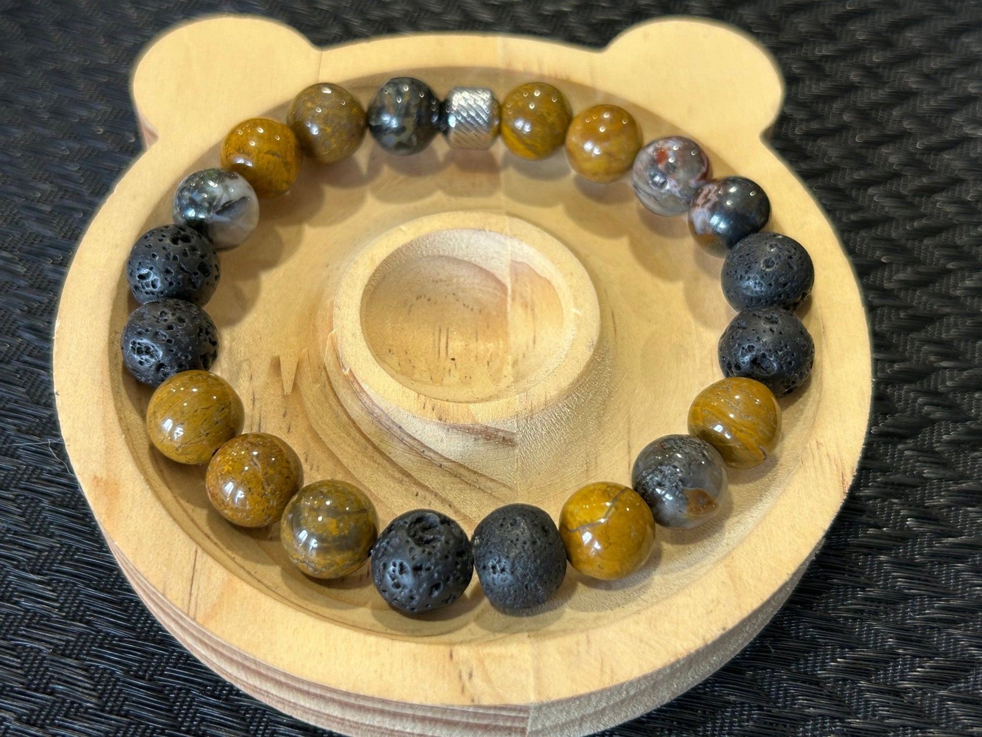 Bracelet homme Titan Jaspe mokaite et lave - Energie - Colomba Créations