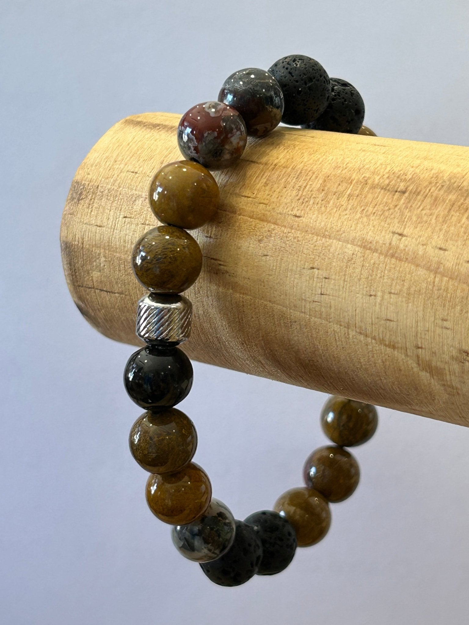 Bracelet homme Titan Jaspe mokaite et lave - Energie - Colomba Créations