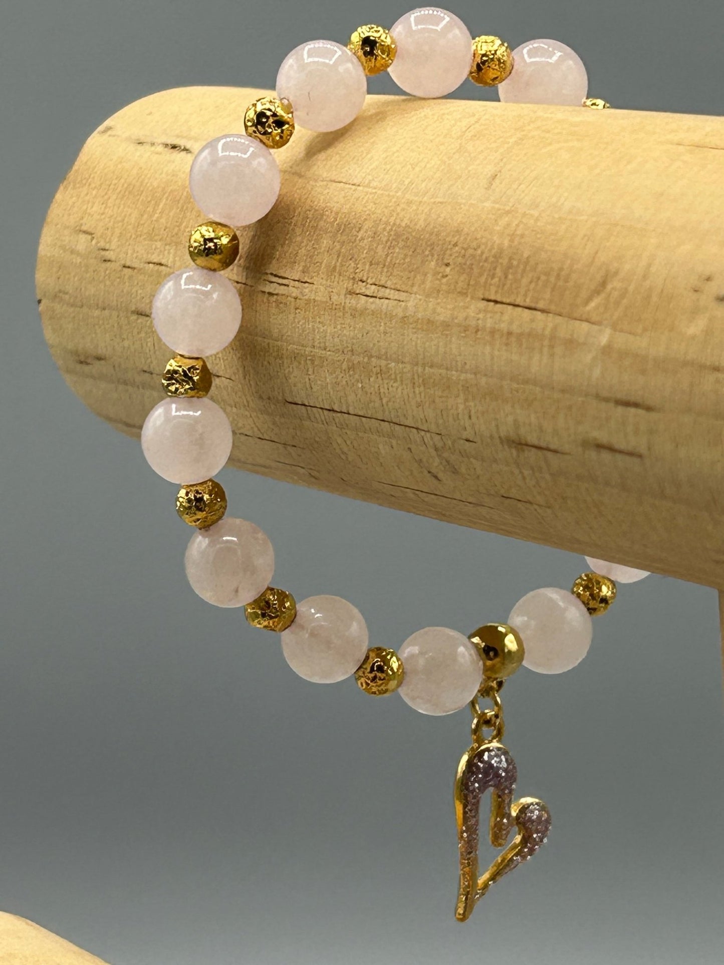 Bracelet Quartz rose Coeur pailleté - Colomba Créations