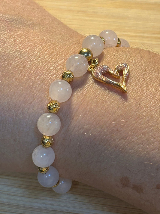 Bracelet Quartz rose Coeur pailleté - Colomba Créations