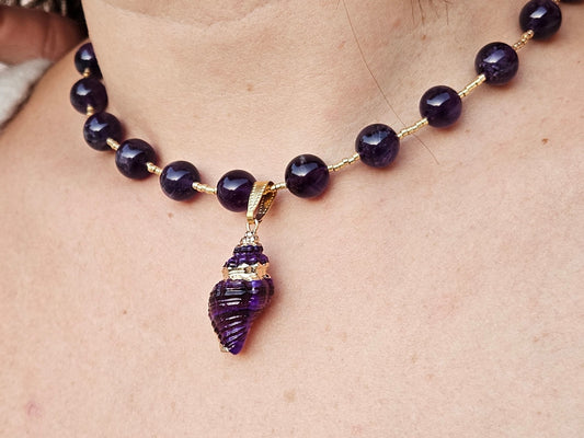 Collier Amethyste Ecume Violette et dore