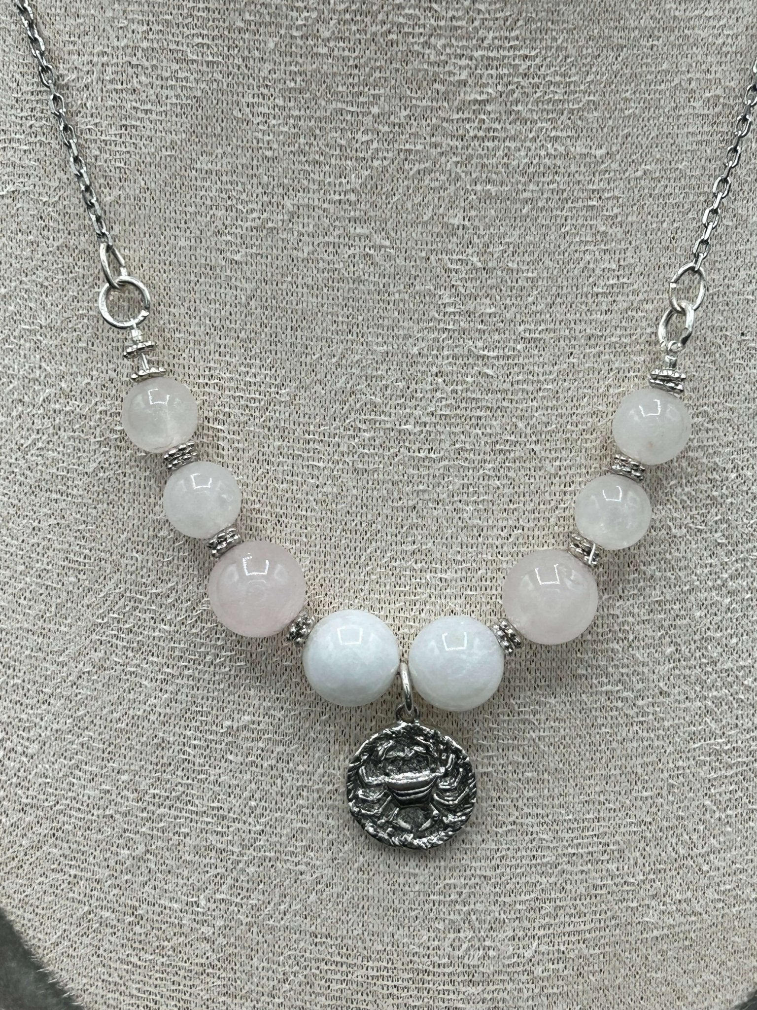 Collier signe astrologique zodiaque Cancer Pierre de lune et quartz rose