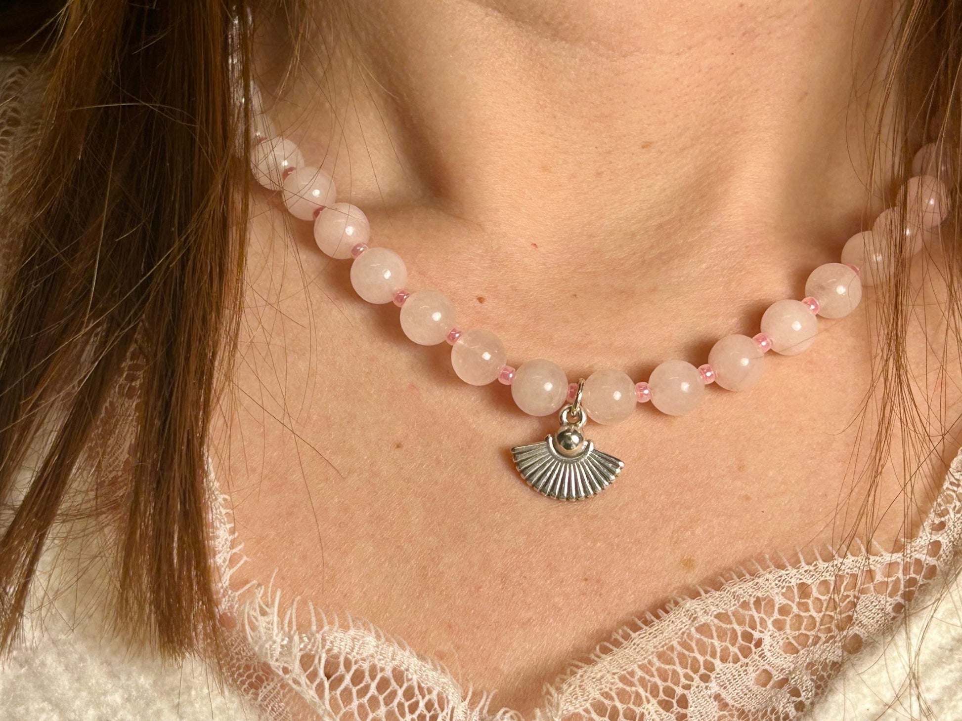 Collier Douceur de Rose – Quartz rose et argent - Colomba Créations