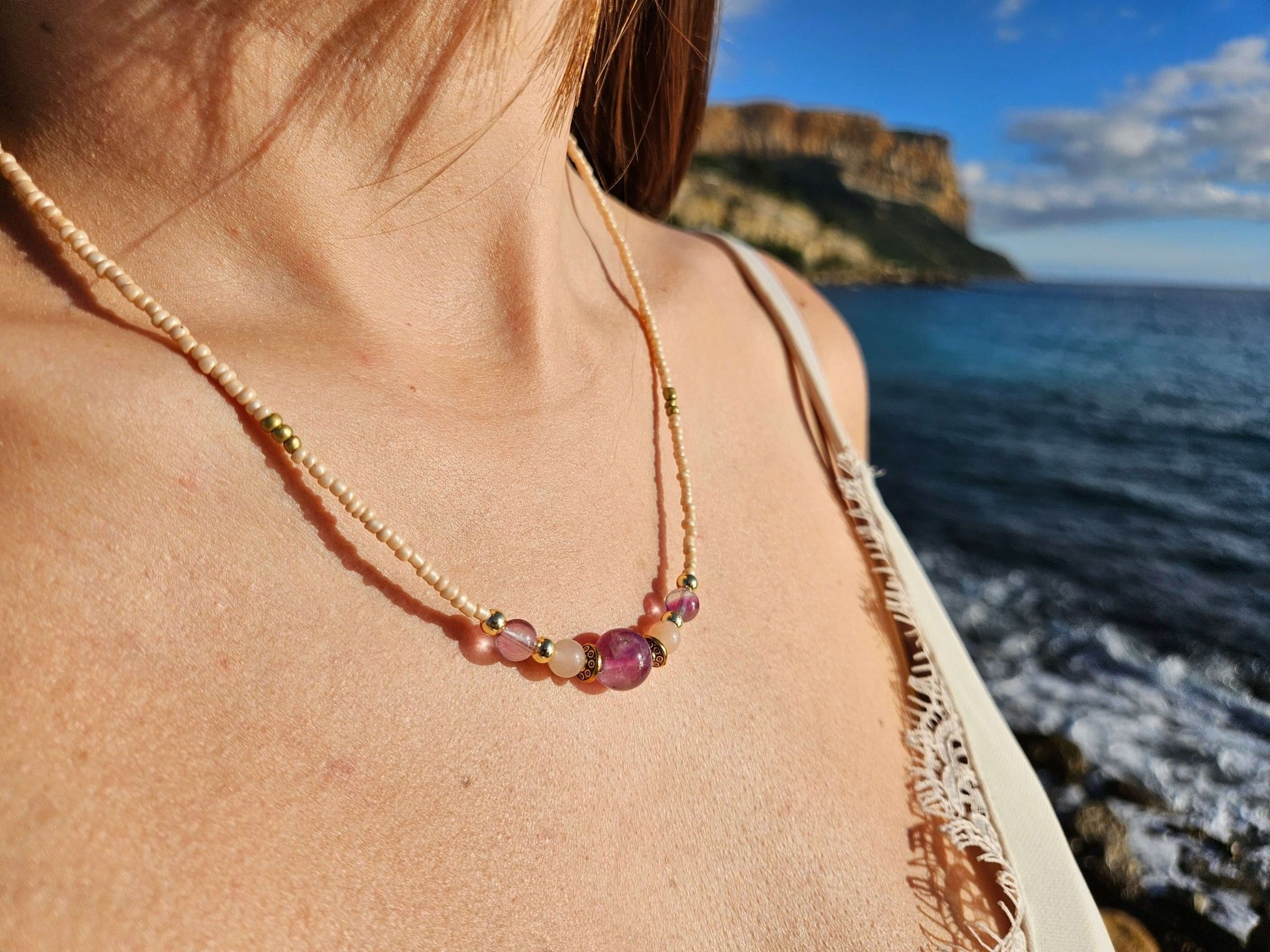 Collier fantaisie fluorite douceur lavande