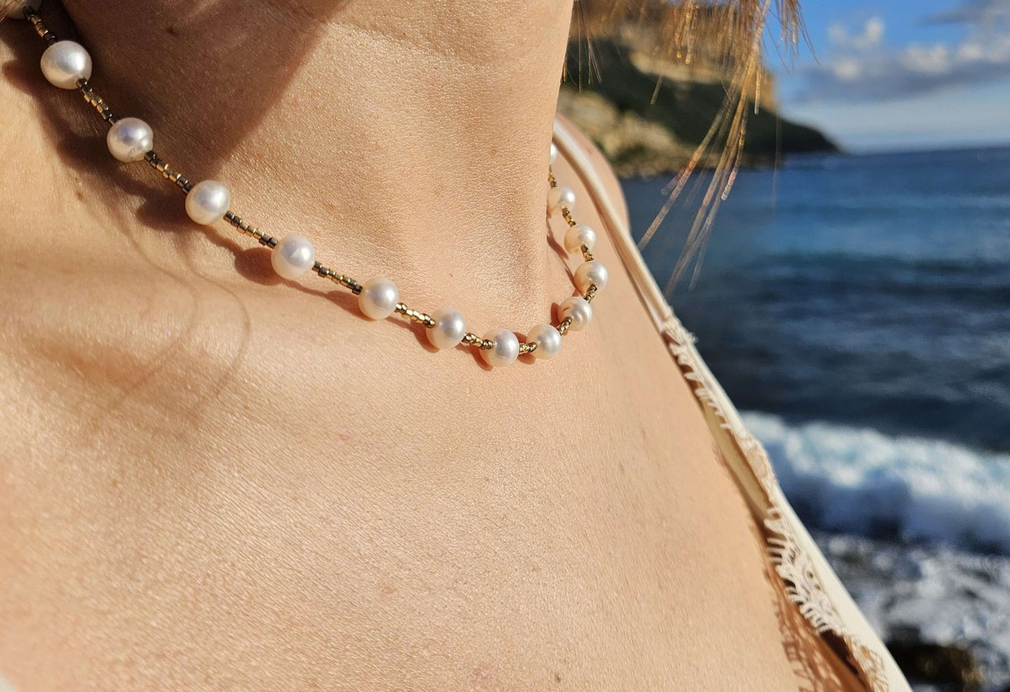 Collier perles eau douce et fines perles de verre