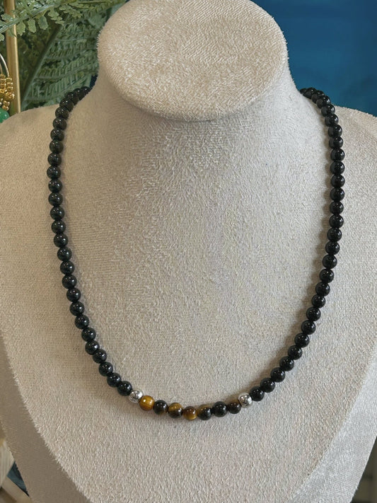 Collier homme Force intérieure - Agate noire et oeil de tigre - Colomba Créations