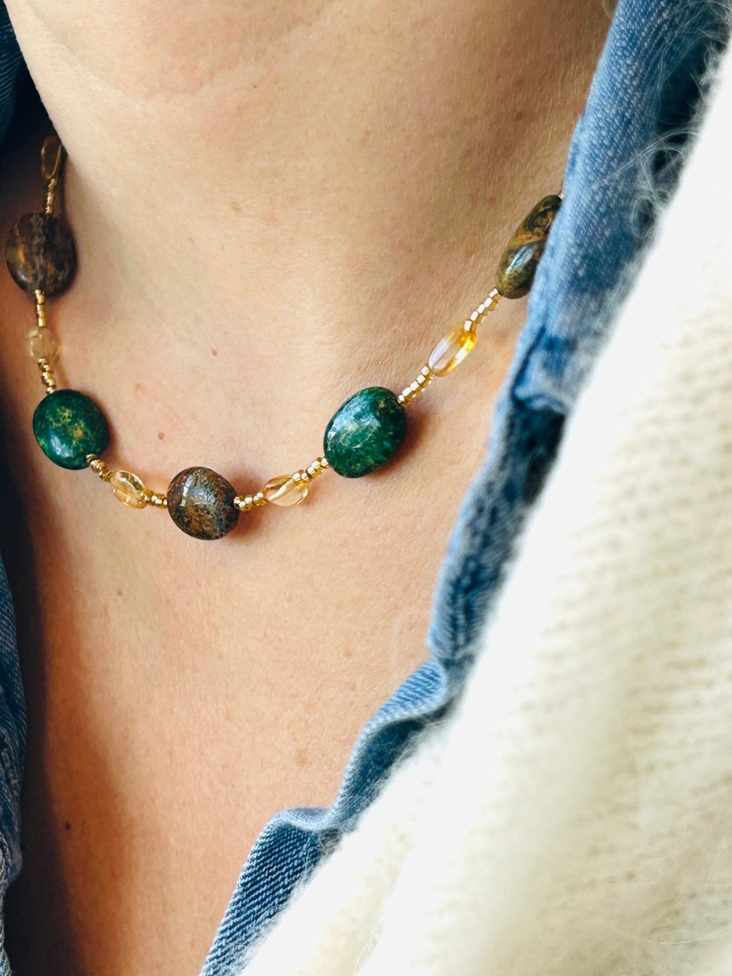 Collier jaspe Kambaba Citrine doree