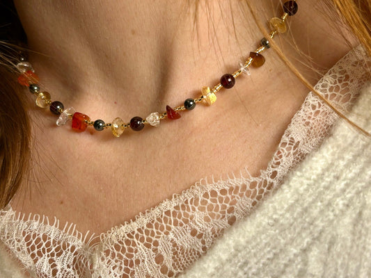 Collier pierres naturelles – cornaline, grenat et citrine - Colomba Créations