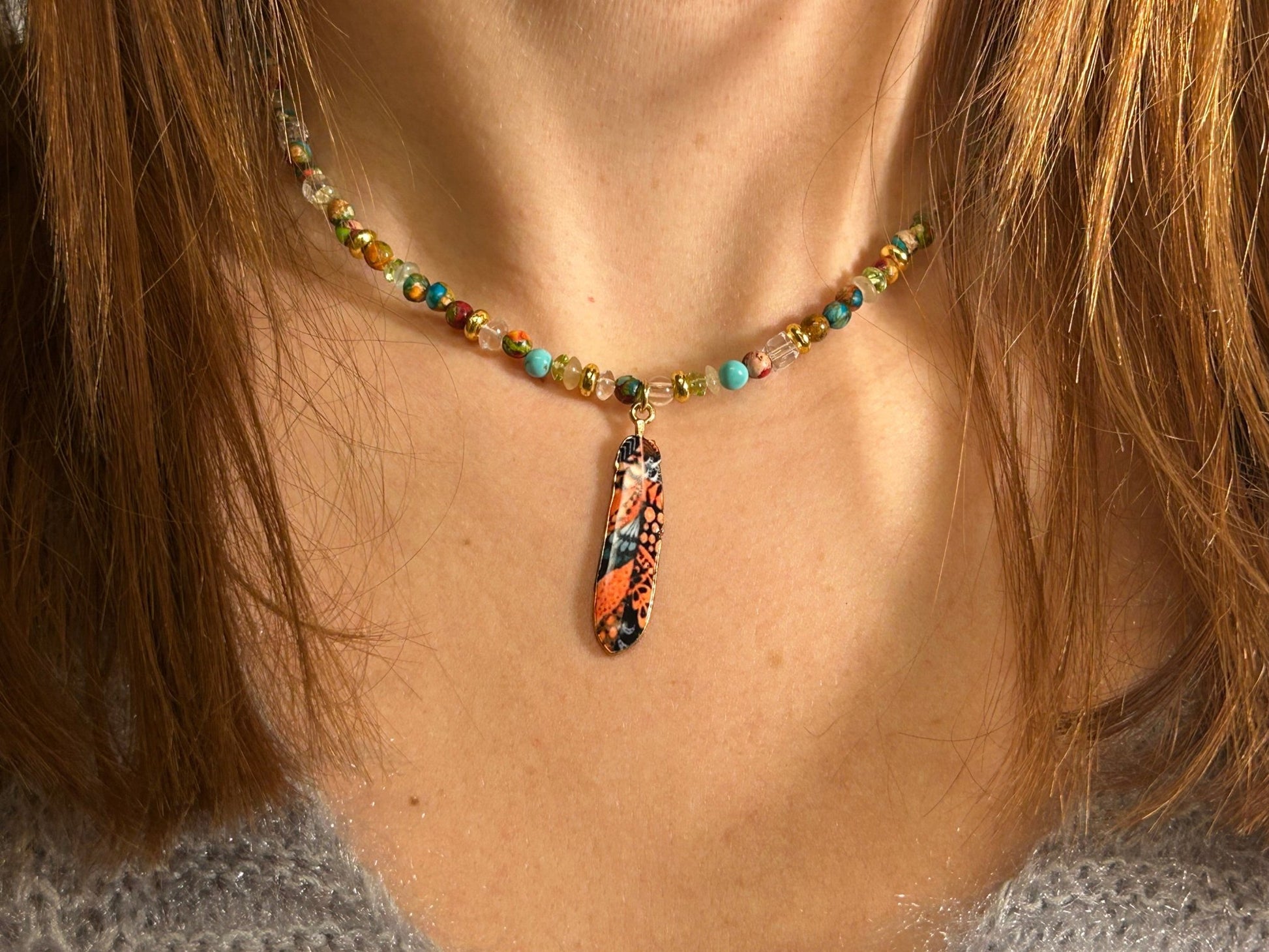 Collier Plume emaillee