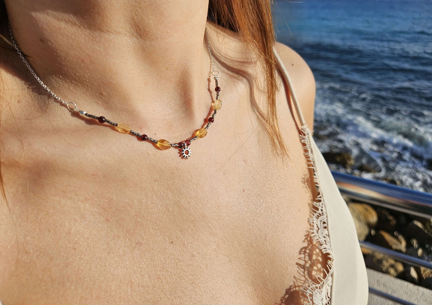 Collier citrine Grenat Soleil d'abondance