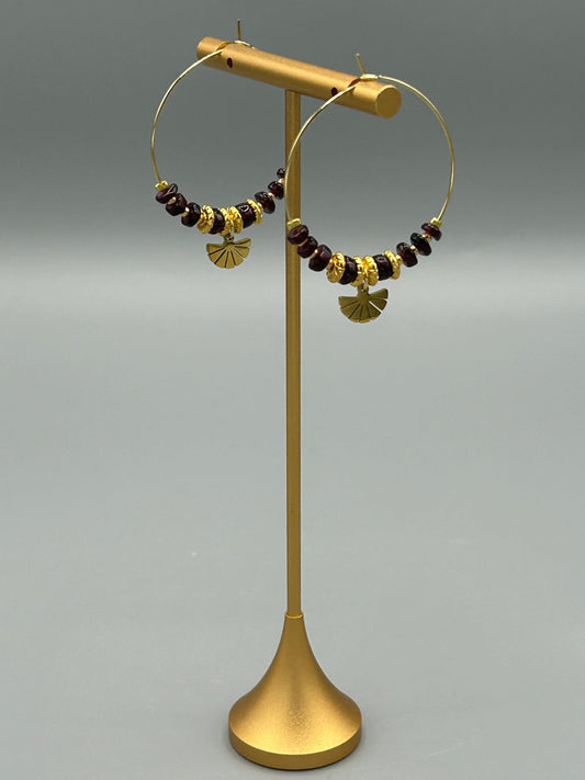 Créoles Grenat Eventail doré - Colomba Créations