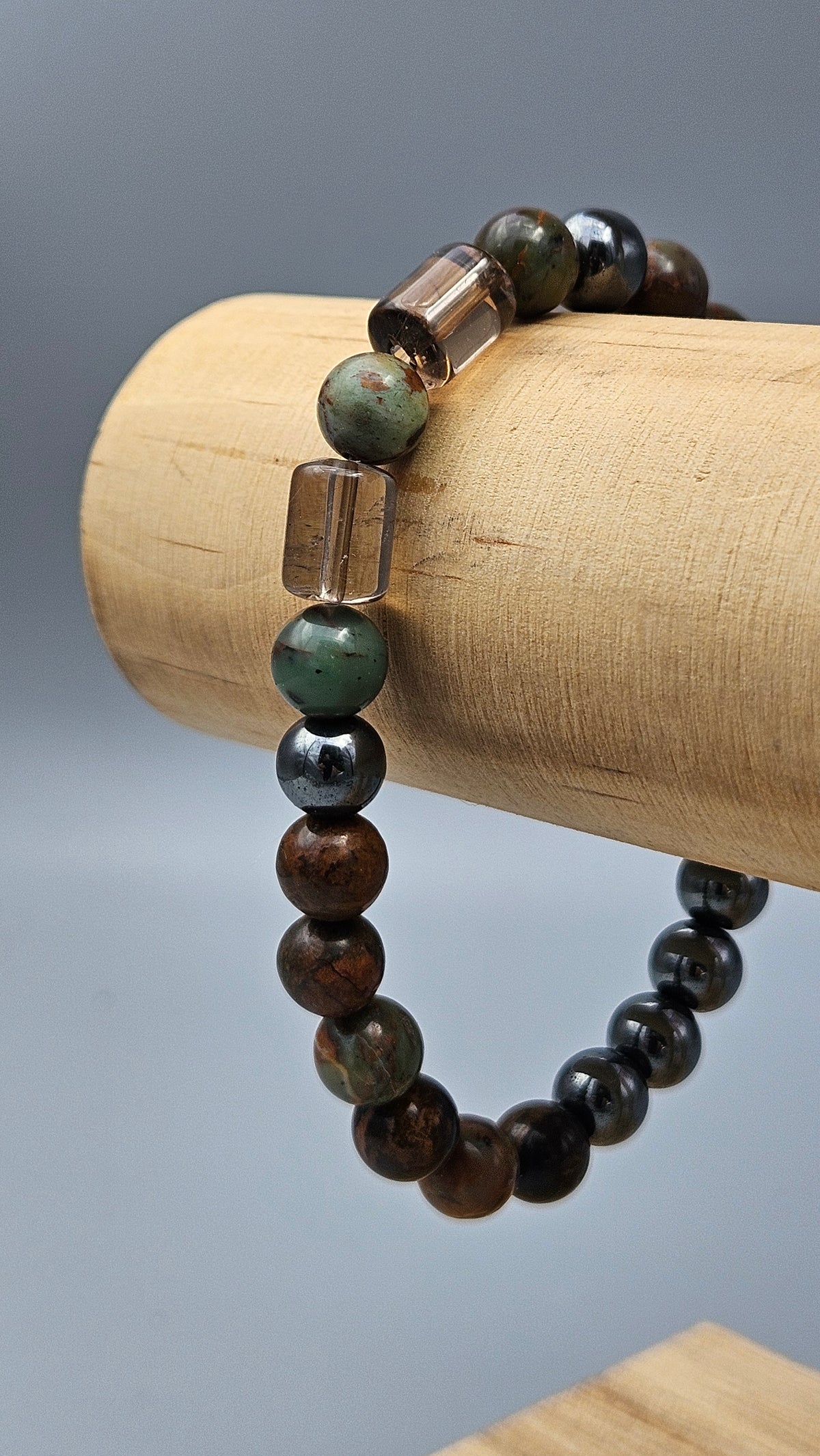 Bracelet homme en jaspe, quartz fumé et hématite aux nuances terre d'ombre