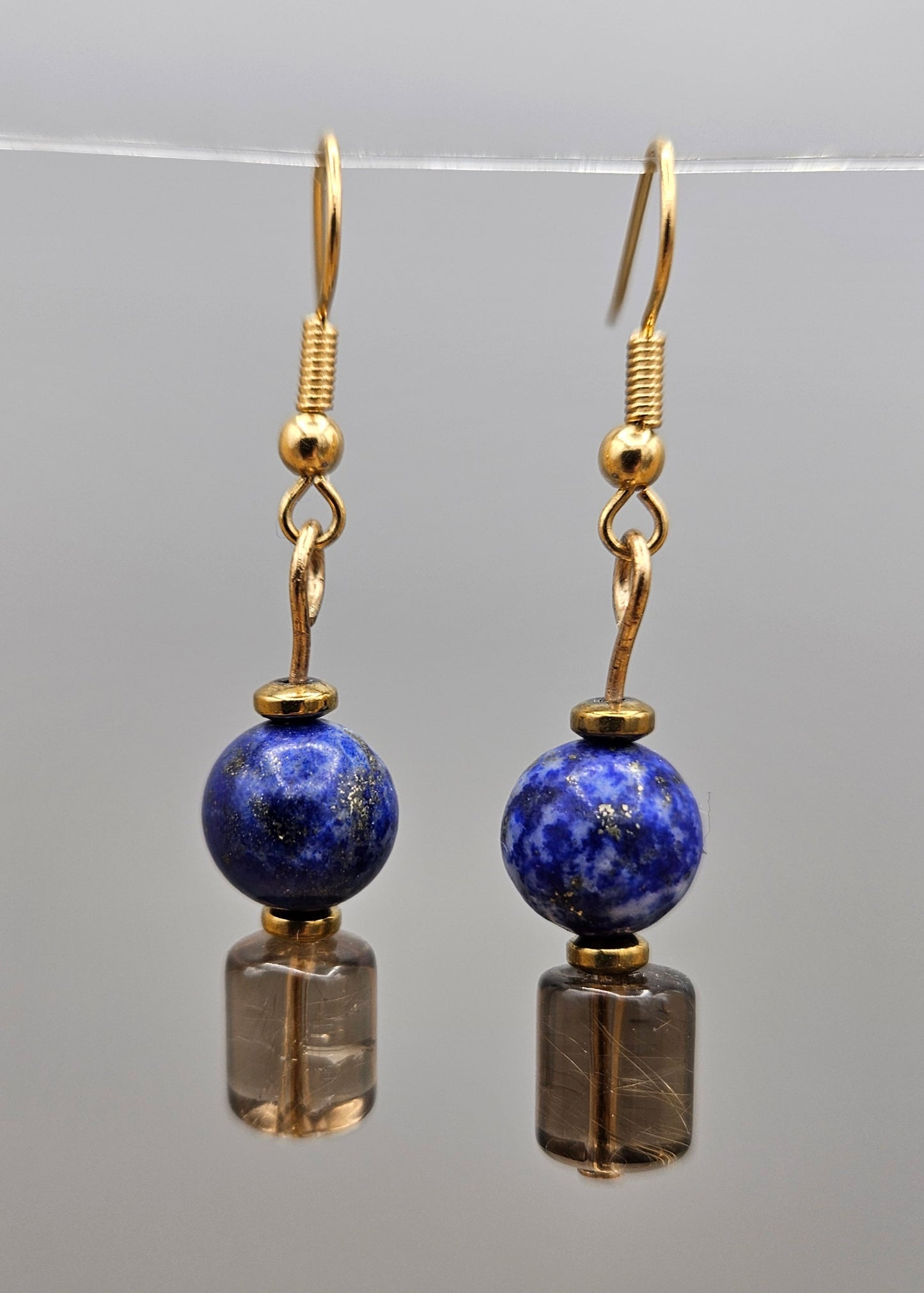 Boucles Lapis & Quartz Fumé